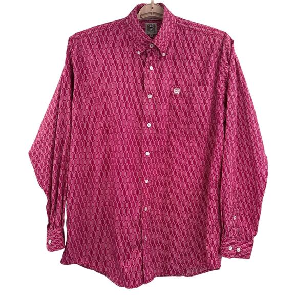 Cinch Mens Shirt Pink/White Geometric Print Button Down Long Sleeve Size M - Picture 1 of 10